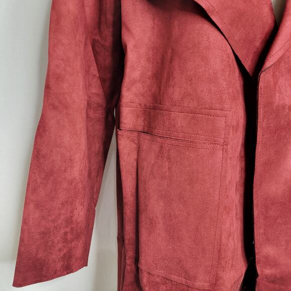Hyfve Maroon Red Essential Mid-Length Open Jacket Trench Blazer NEW Medium - Picture 3 of 6
